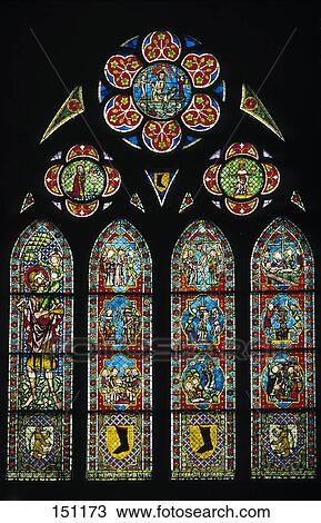 Glass paintings on widow of church, Freiburger Cathedral, Germany  View Large Photo Image Stock Image - Glass paintings on widow of church, Freiburger Cathedral, Germany . Fotosearch