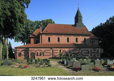 Gravestones on a graveyard in front of a church, Laehden, Germany View Large Photo Image Stock Image - Gravestones on a graveyard in front of a church, Laehden, Germany . Fotosearch