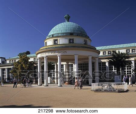 Stock Photo - Group of people in front of building, Bad Pyrmont, Lower Saxony, Germany . Fotosearch