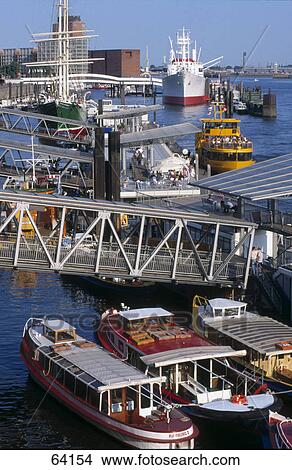 High angle view of boats at port, Elbe River, St. Pauli, Hamburg, Germany View Large Photo Image Picture - High angle view of boats at port, Elbe River, St. Pauli, Hamburg, Germany . Fotosearch