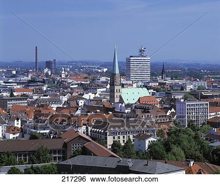 Stock Photograph - High angle view of city, Bielefeld, Germany . Fotosearch