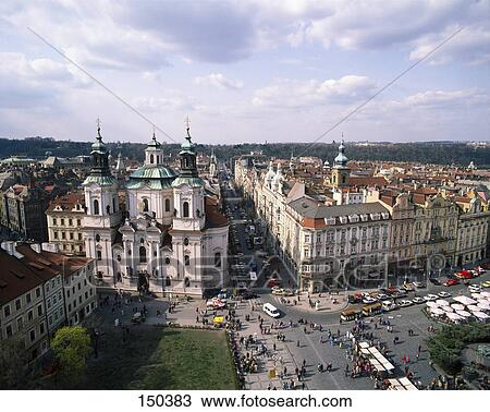 High angle view of city, Prague, Czech Republic View Large Photo Image Stock Image - High angle view of city, Prague, Czech Republic . Fotosearch