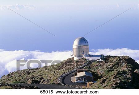 Stock Photography - High angle view of observatory at research station on mountain top, La Palma, Canary Islands, Spain . Fotosearch