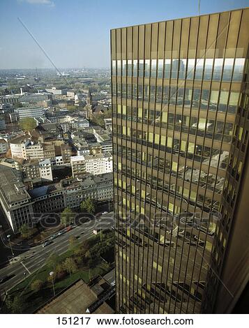 Stock Photo - High angle view of office building, Essen, Ruhr, North Rhine Westphalia, Germany . Fotosearch