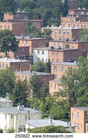 High angle view of residential buildings, Letna, Zlin, Moravia, Czech Republic View Large Photo Image Stock Image - High angle view of residential buildings, Letna, Zlin, Moravia, Czech Republic . Fotosearch