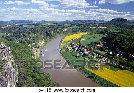 High angle view of river flowing through valley, Elbe River, Bastei, Saxony, Germany View Large Photo Image Stock Photograph - High angle view of river flowing through valley, Elbe River, Bastei, Saxony, Germany . Fotosearch