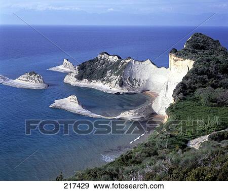High angle view of rocky coast, Corfu, Ionian Islands, Greece View Large Photo Image Stock Photo - High angle view of rocky coast, Corfu, Ionian Islands, Greece . Fotosearch