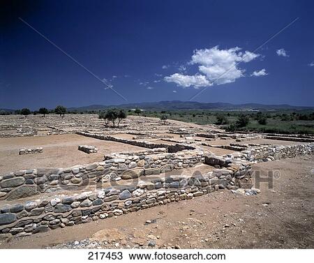 Stock Image - High angle view of ruins, Olynthos, Chalkidiki, Central Macedonia, Greece . Fotosearch
