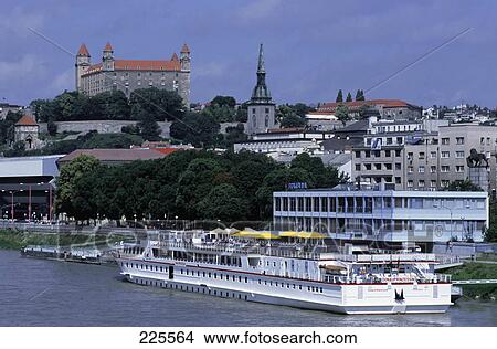 High angle view of steamboat at harbor, Bratislava, Slovakia View Large Photo Image Picture - High angle view of steamboat at harbor, Bratislava, Slovakia . Fotosearch