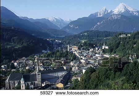 High angle view of town, Alps Mountain Range, Germany, Europe View Large Photo Image Stock Photo - High angle view of town, Alps Mountain Range, Germany, Europe . Fotosearch
