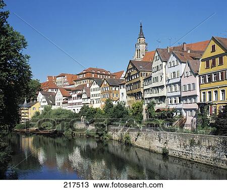 Stock Image - Houses at riverside, Necker River, Tuebingen, Baden-Wurttemberg, Germany . Fotosearch