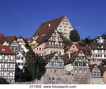 Houses in town against clear blue sky, Baden-Wurttemberg, Germany View Large Photo Image Stock Image - Houses in town against clear blue sky, Baden-Wurttemberg, Germany . Fotosearch
