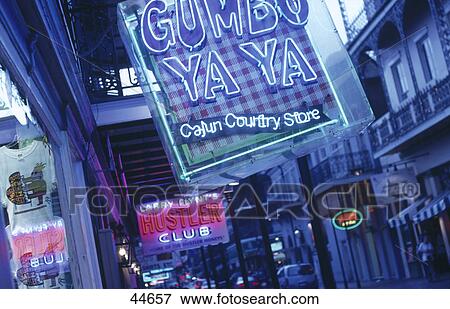 Stock Photo - Hustler Club written in neon lights, French Quarter, Bourbon Street, New Orleans, Louisiana, USA . Fotosearch