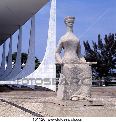 Stock Photograph - Justice statue in front of building, Brazil . Fotosearch