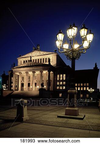 Lamp post in front of theatre, Former Schauspielhaus Theatre and the French Church, Gendarmenmark, Berlin, Germany View Large Photo Image Stock Image - Lamp post in front of theatre, Former Schauspielhaus Theatre and the French Church, Gendarmenmark, Berlin, Germany . Fotosearch