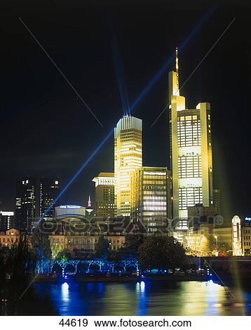 Laser show over river, Main River, European Central Bank, Frankfurt, Germany View Large Photo Image Stock Photo - Laser show over river, Main River, European Central Bank, Frankfurt, Germany . Fotosearch