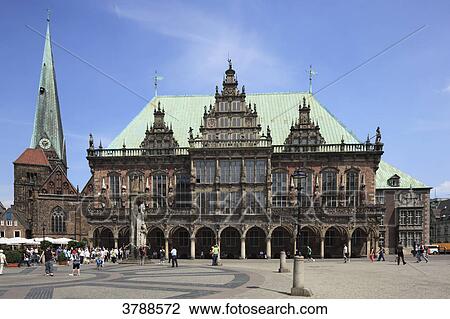 Stock Image - Liebfrauenkirche and town hall, Bremen, Germany, Europe . Fotosearch