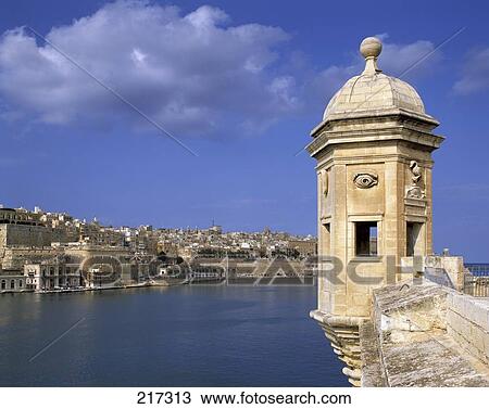 Stock Image - Look out tower overlooking city at waterfront . Fotosearch