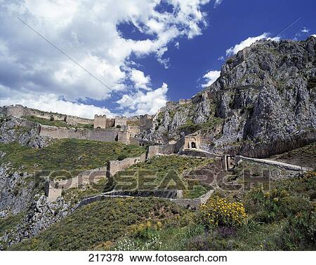 Stock Photo - Low angle view of castle on hill . Fotosearch