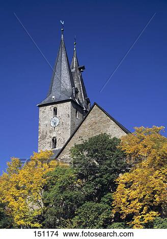 Picture - Low angle view of church, Iserlohn, North Rhine Westphalia, Germany . Fotosearch