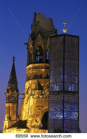 Low angle view of church lit up at night, Kaiser-Wilhelm Church, Berlin, Germany View Large Photo Image Stock Photo - Low angle view of church lit up at night, Kaiser-Wilhelm Church, Berlin, Germany . Fotosearch