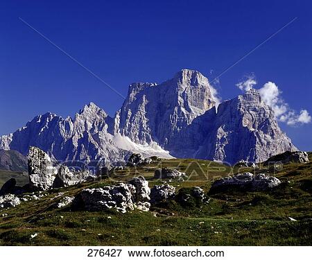 Stock Photo - Low angle view of mountain range, Mt Pelmo, Dolomites, Veneto, Italy . Fotosearch