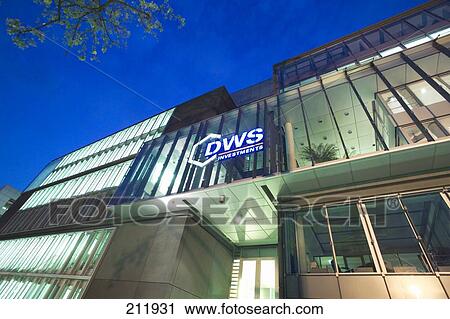 Stock Image - Low angle view of office building, Deutsche Bank, Frankfurt, Hesse, Germany . Fotosearch