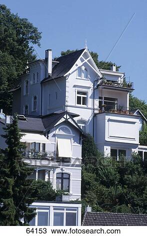 Stock Image - Low angle view of villa, Blankenese, Hamburg, Germany . Fotosearch