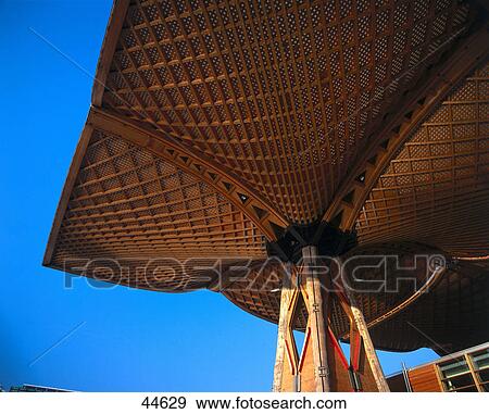 Low angle view of wooden roof of convention centre under construction, Hannover, Germany View Large Photo Image Stock Photo - Low angle view of wooden roof of convention centre under construction, Hannover, Germany . Fotosearch