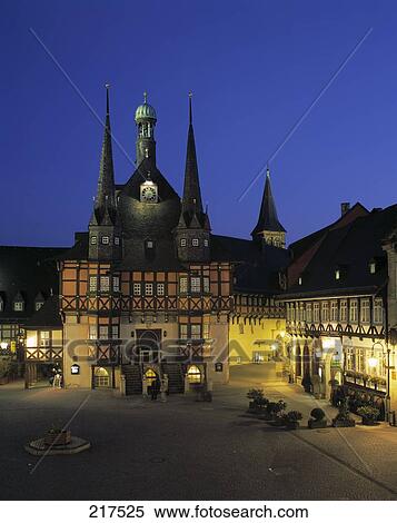 Market place with city hall and hotel at night, Wernigerode, Germany View Large Photo Image Stock Photography - Market place with city hall and hotel at night, Wernigerode, Germany . Fotosearch