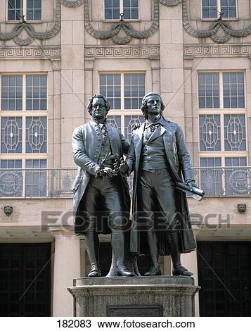 Stock Image - Memorial for Goethe and Schiller in front of National Theatre, Weimar, Thuringia, Germany . Fotosearch