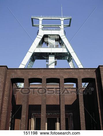 Stock Photo - Mining industry museum against blue sky, Bochum, North Rhine-Westphalia, Germany . Fotosearch