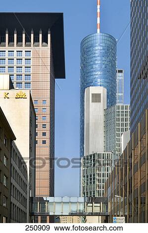 Stock Photo - Office buildings in city, Helaba Tower, Frankfurt, Hesse, Germany . Fotosearch