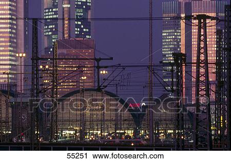 Office buildings lit up at night, Frankfurt, Germany View Large Photo Image Stock Image - Office buildings lit up at night, Frankfurt, Germany . Fotosearch