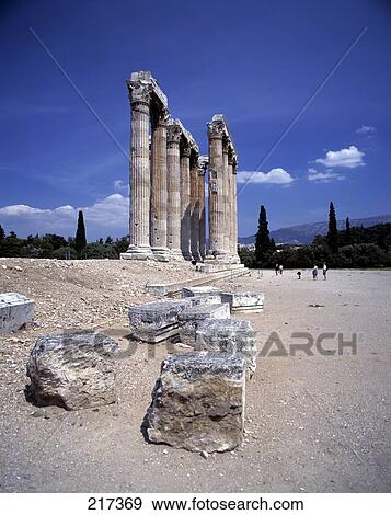 Old ruins of temple, Temple of Olympian Zeus, Athens, Greece View Large Photo Image Stock Photo - Old ruins of temple, Temple of Olympian Zeus, Athens, Greece . Fotosearch