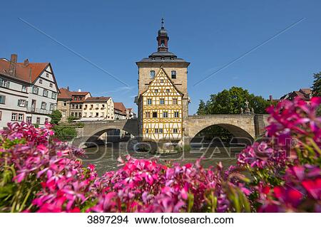 Old town hall on an island above the Regnitz, Bamberg, Germany View Large Photo Image Picture - Old town hall on an island above the Regnitz, Bamberg, Germany . Fotosearch