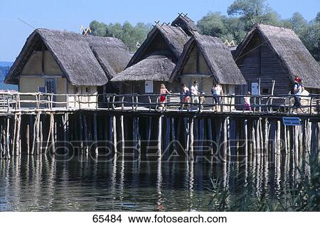 Picture - Open air museum at lakeside, Unteruhldingen, Uhldingen-Muehlhofen, Lake Constance, Germany . Fotosearch