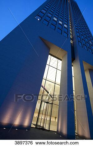 Stock Photograph - Opernturm at night, Frankfurt am Main, Germany, worm's eye view . Fotosearch