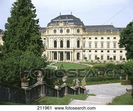 Stock Image - Palace and garden, Wuerzburg, Germany, elevated view . Fotosearch
