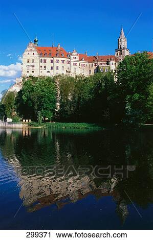 Stock Image - Palace at lakeside, Sigmaringen, Danube River, Baden-Wurttemberg, Germany . Fotosearch