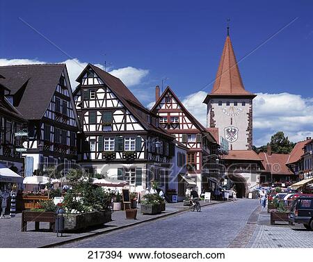 People on street leading to archway, Black Forest, Baden-Wurttemberg, Germany View Large Photo Image Picture - People on street leading to archway, Black Forest, Baden-Wurttemberg, Germany . Fotosearch