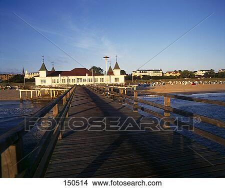 Pier leading to seaside resort, Ahlbeck, Heringsdorf, Usedom, Mecklenburg-Vorpommern, Germany View Large Photo Image Picture - Pier leading to seaside resort, Ahlbeck, Heringsdorf, Usedom, Mecklenburg-Vorpommern, Germany . Fotosearch
