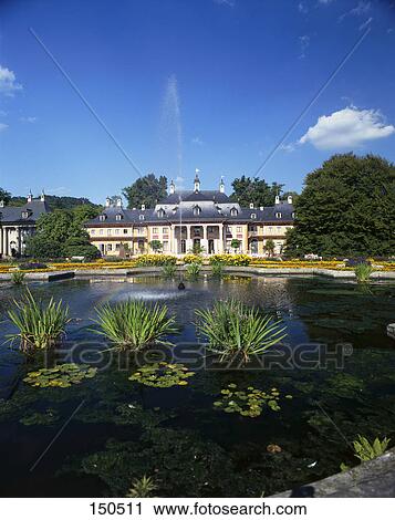 Stock Image - Pond in front of castle, Castle Pilllnitz, Dresden, Germany . Fotosearch
