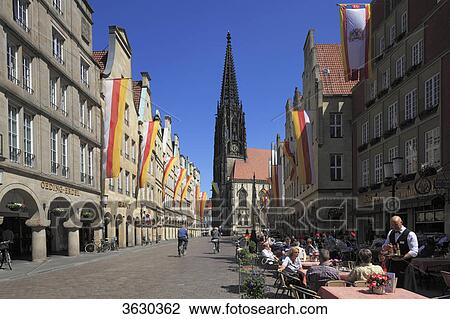 Stock Image - Prinzipalmarkt with Church St. Lamberti, Muenster, Germany . Fotosearch