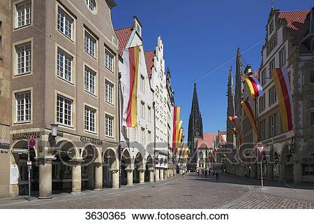 Stock Photography - Prinzipalmarkt with Church St. Lamberti, Muenster, Germany . Fotosearch