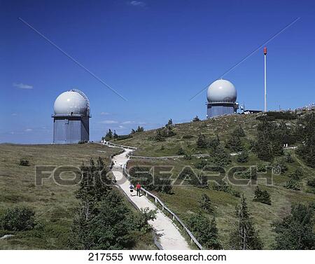 Stock Photography - Radar station on hill under blue sky, Bavaria, Germany . Fotosearch