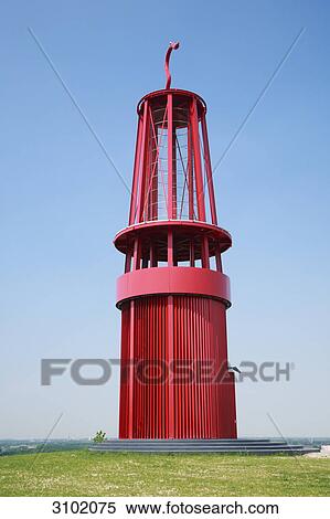 Stock Photography - Red pit lamp, Moers, North Rhine-Westphalia, Germany . Fotosearch