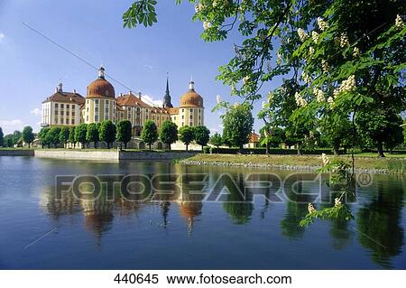 Stock Photography - Reflection of castle in water, Moritzburg Castle, Dresden, Saxony, Germany . Fotosearch