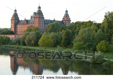 Reflection of trees and castle in water, Main River, Aschaffenburg, Bavaria, Germany View Large Photo Image Picture - Reflection of trees and castle in water, Main River, Aschaffenburg, Bavaria, Germany . Fotosearch