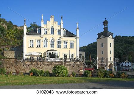 Stock Image - Rhenish iron casting museum, in the background castle ruin Sayn, Bendorf, Rhineland-Palatinate, Germany . Fotosearch